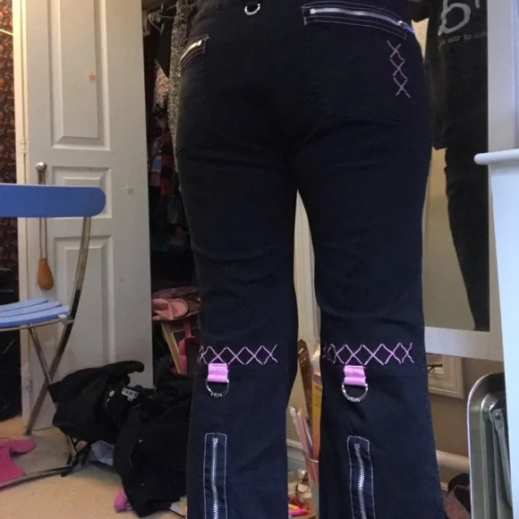 *SOLD* VINTAGE TRIPP NYC PINK CONTRAST STITCH CORSET FLARE JEANS - Picture 9 of 9